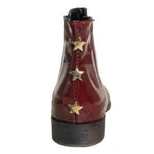 Chic patent wine red Ankle Boots with gold star design. Size 41 / uS 10